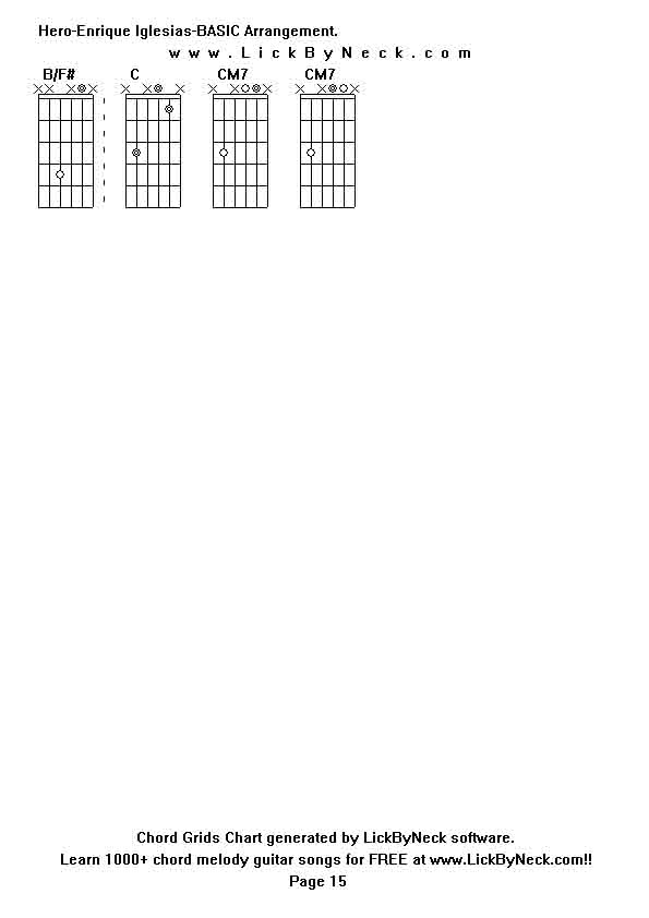 Chord Grids Chart of chord melody fingerstyle guitar song-Hero-Enrique Iglesias-BASIC Arrangement,generated by LickByNeck software.